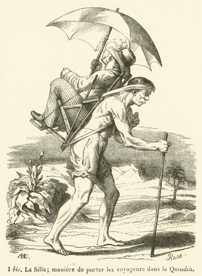 The Silla; Way of Carrying Travelers in Quindio (engraving) by French School