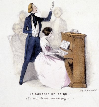 The Romance of the Salon: Man Singing Accompaniment on Piano by a Woman by French School