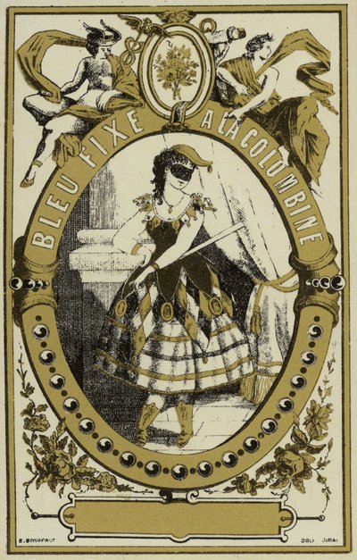 Label reading Bleu Fixe a la Colombine by French School