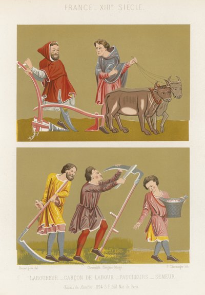 Labourer, a boy ploughing, mowing and seeding by French School