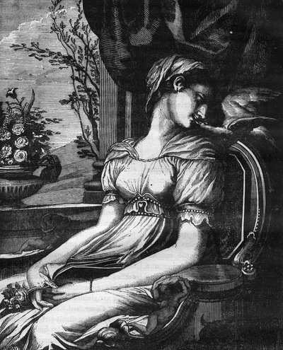 Lais, originally from Sicily, was captured and taken as a slave to Corinth. She became the mistress of Aristippe, Demosthenes and Diogenes the Cynic. Engraving in 