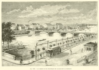 The Electric Railway from Sacchausen to Offenbach (engraving) by French School