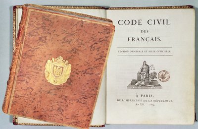 The Civil Code of the French, showing the binding and title page, first edition published 1804 by French School