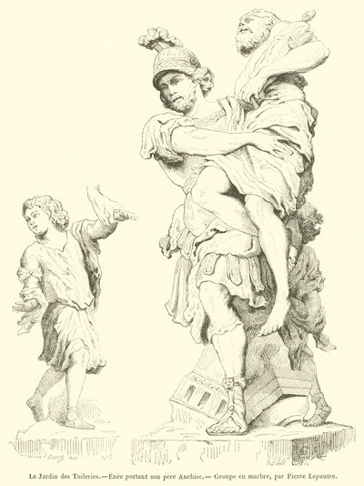 The Tuileries Garden, Aeneas Carrying His Father Anchises (engraving) by French School