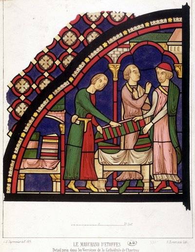 The Merchant of Fabrics (detail from the windows of the cathedral of Chartres) by French School