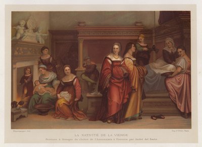 The Nativity of the Virgin, Fresco Painting in the Cloister of the Annunziata in Florence by Andrea del Sarto by French School
