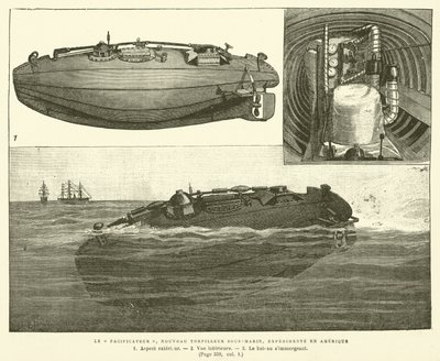 The Peacemaker, New Submarine Torpedo Boat, Tested in America (engraving) by French School
