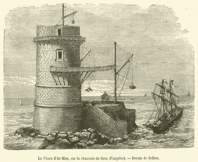 The Ar-Men Lighthouse, on the Sein Causeway, Finistère (engraving) by French School