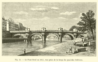 The Pont-Neuf in 1845, view taken from the bank of the Quai des Orfèvres by French School