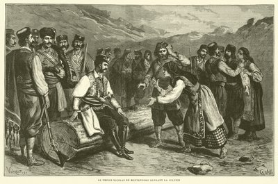 Prince Nicholas of Montenegro Administering Justice (engraving) by French School
