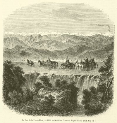 The Jump of the Flat Stone, in Chile (engraving) by French School