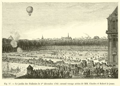 The Tuileries Garden on December 1, 1783, Second Aerial Voyage of MM Charles and Robert the Younger by French School