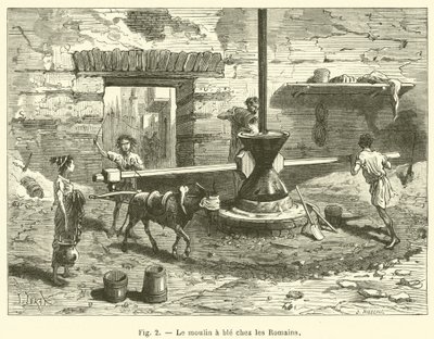 The Wheat Mill in Roman Times (engraving) by French School