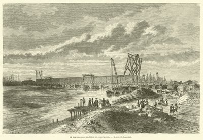 The New Rhine Bridge Under Construction (engraving) by French School