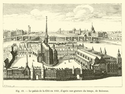 The Palace of the City in 1660, after an engraving of the time, by Boisseau by French School