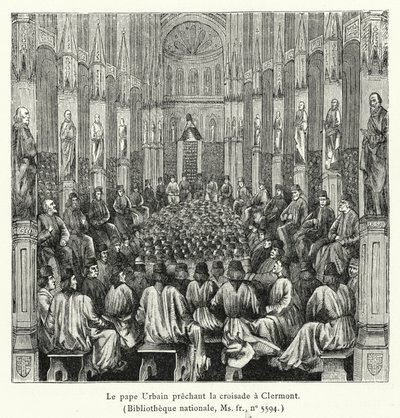 Pope Urban preaching the crusade at Clermont by French School