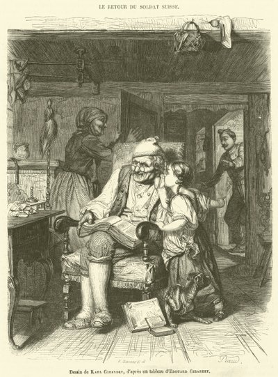 The Return of the Swiss Soldier (engraving) by French School