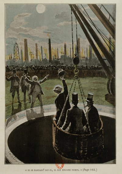 Leaving for the Moon, from From the Earth to the Moon by Jules Verne published in 1865 by French School