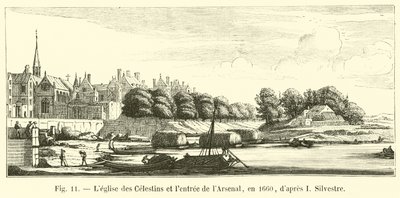 Church of the Celestins and the entrance to the Arsenal, in 1660, after I. Silvestre by French School