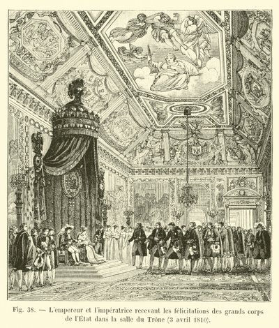 The Emperor and Empress Receiving Congratulations from the Great Bodies of the State in the Throne Room, April 3, 1810 by French School