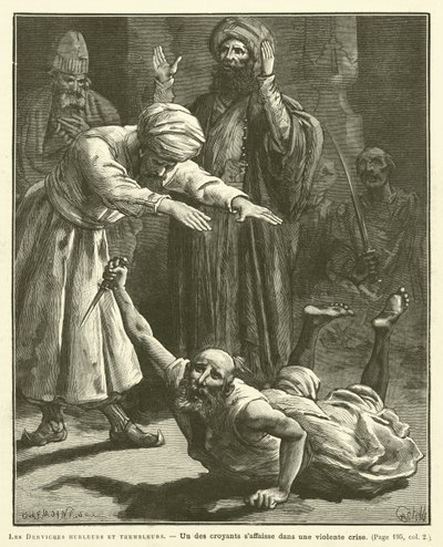 The Howling and Trembling Dervishes (engraving) by French School
