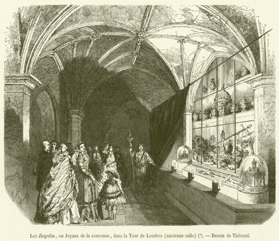 The Regalia, or Crown Jewels, in the Tower of London, old room by French School