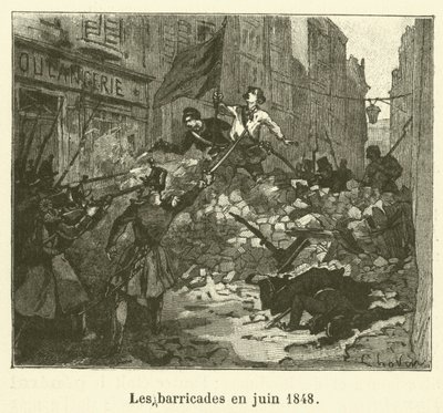 The Barricades in June 1848 (engraving) by French School