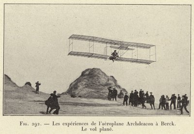 Experiments of the Archdeacon Aeroplane at Berck, Gliding Flight (engraving) by French School