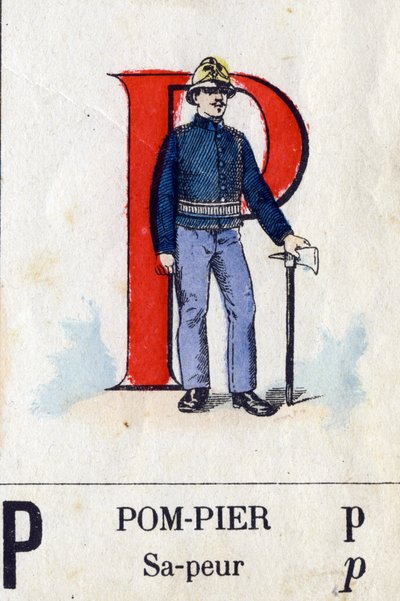 Letter P as firefighter. Military alphabet. Imaging of Epinal, circa 1870-1880 by French School