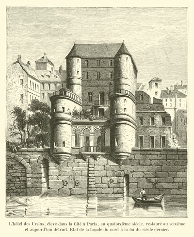 Hotel des Ursins, built in the City of Paris in the 14th century, restored in the 16th century and now destroyed, State of the north facade at the end of the last century by French School
