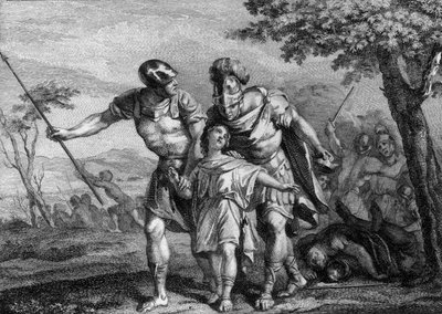 Liberation of Childebert II (570-596), king of Austrasia, 575: son of Childebert I and Brunehilde (Brunehaut), he had been taken away by his uncle, Chilperic I, at the death of his father. Engraving of the 18th century by French School