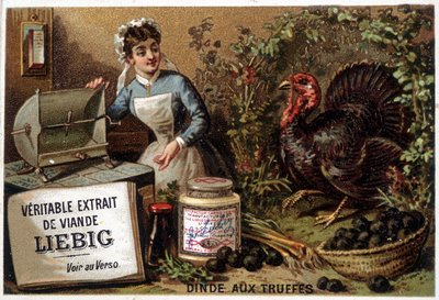 Liébig recipes: turkey with truffles - chromo. Liébig by French School