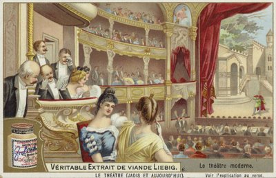 Liebig card featuring a modern theatre by French School