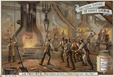 Liebig card featuring the iron industry by French School
