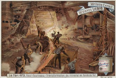 Liebig card featuring the iron industry by French School