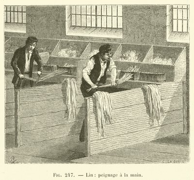 Flax, Hand Combing (engraving) by French School