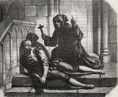 Locked in the Tower of London, he only came out to climb the scaffold: Chancellor Thomas More (1478-1535) in prison because he refused to grant the royal seal to the marriage of King Henry VIII (1491-1547) to Anne Boleyn by French School