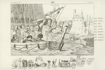 Louis IX of France leading the attack on Damietta, Egypt, 7th Crusade, 1249 by French School