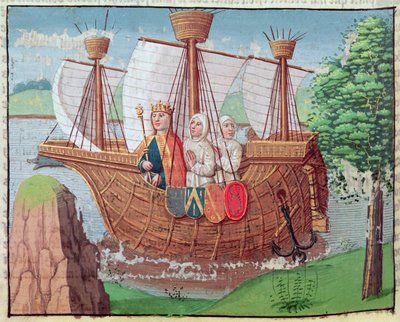 Louis VII embarking for the Holy Land with some Cistercian monks in 1145, miniature from 