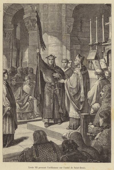 Louis VII Taking the Oriflamme on the Altar of Saint-Denis (engraving) by French School