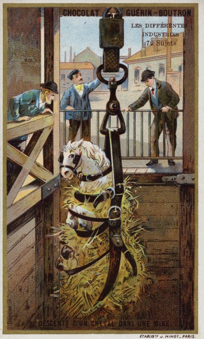 Lowering a horse into a mine by French School