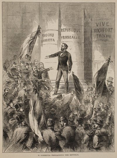 M. Gambetta proclaiming the Republic, September 1870, illustration from Cassells History of the War between France and Germany, 1870-1871 by French School