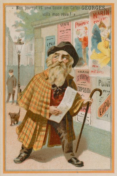 Man holding a newspaper by French School