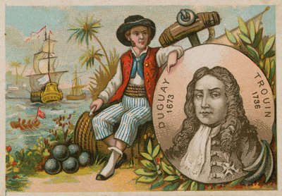 Man in Brazil holding portrait of Duguay-Trouin by French School