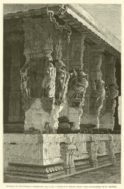 Mandapam of the Hundred Columns, at Kanchipuram by French School