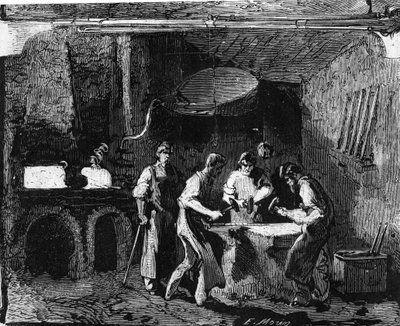 Manufacture of Rifle Cannons: Workers Working Iron with a Hammer, After Melting, to Make Plates. Engraving in 