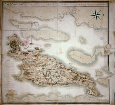 Map of Rhode Island at the time of its occupation 1780-81 by the French Army on the orders of Jean-Baptiste de Vimeur Count of Rochambeau by French School