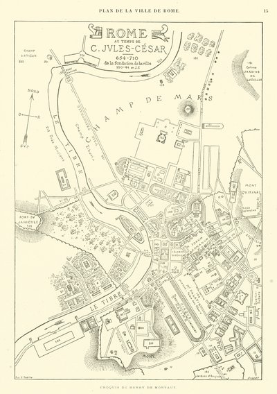 Map of the city of Rome in the time of Julius Caesar by French School