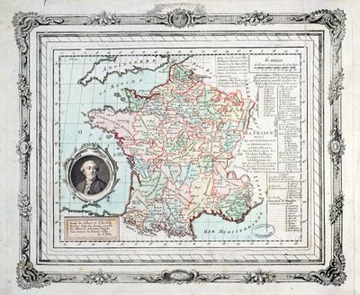 Map of the regions and districts of France, known as the Carte de Necker by French School