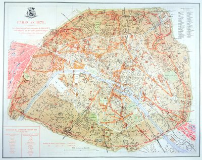Map Showing the Extent of Work During the Haussmann Period of Development in Paris from 1854-71, 1871 by French School